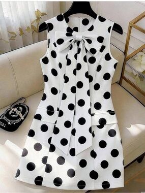 Black White Polka Dot Sleeveless Mini Dress